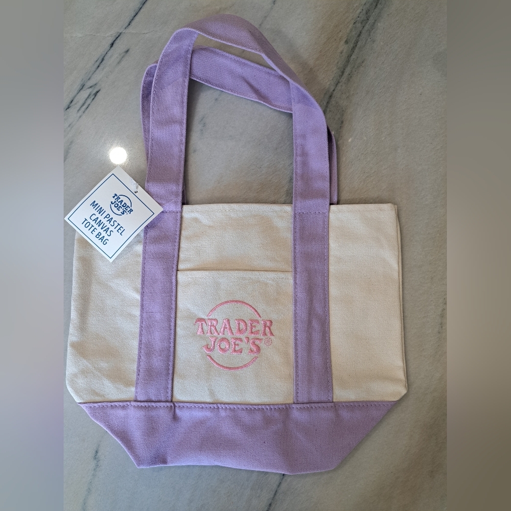 Trader Joes Mini Pastel Canvas Tote Bag In Purple